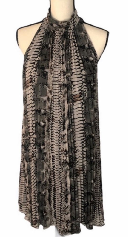 - Zara chiffon Shift snake skin pleated flowing above knee high neck size …